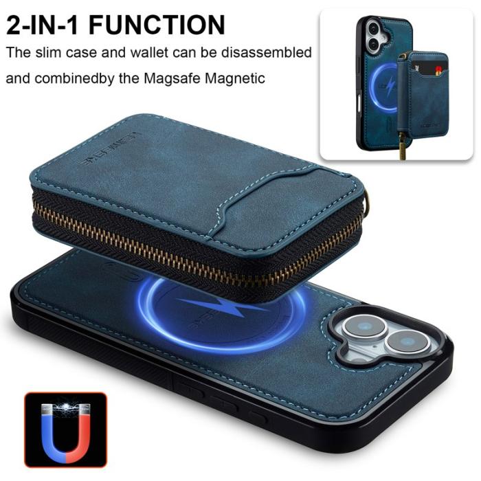 LC.imeeke - LC.IMEEKE L6 iPhone 16 Fodral Magnetiskt - Läder Coated PC + TPU - Blå