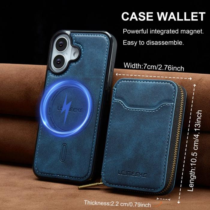LC.imeeke - LC.IMEEKE L6 iPhone 16 Fodral Magnetiskt - Läder Coated PC + TPU - Blå