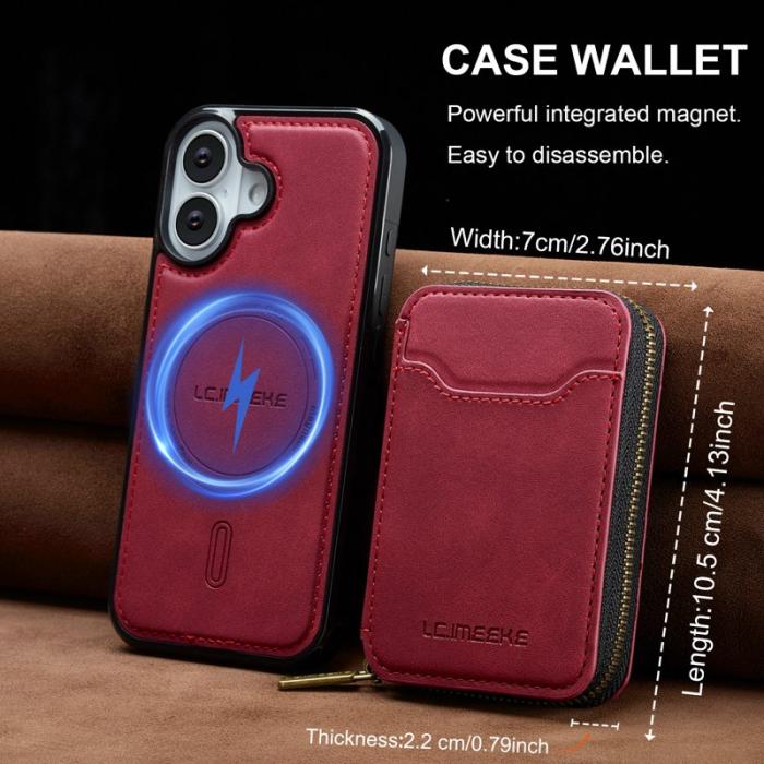 LC.imeeke - LC.IMEEKE L6 iPhone 16 Fodral Magnetiskt Läder Coated - Röd