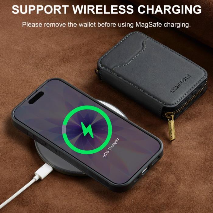 LC.imeeke - LC.IMEEKE L6 iPhone 16 Fodral Magnetiskt Läder - Svart