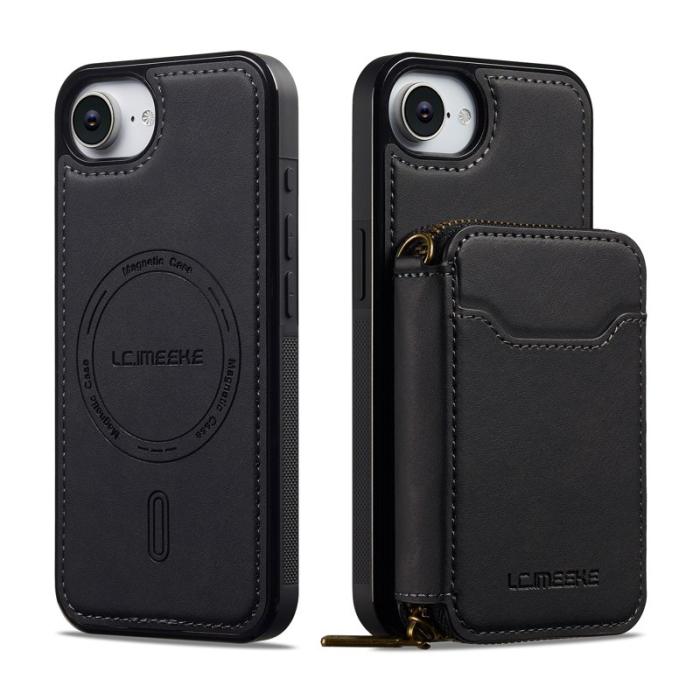LC.imeeke - LC.IMEEKE L6 iPhone 16 Fodral Magnetiskt - Svart Äkta Läder