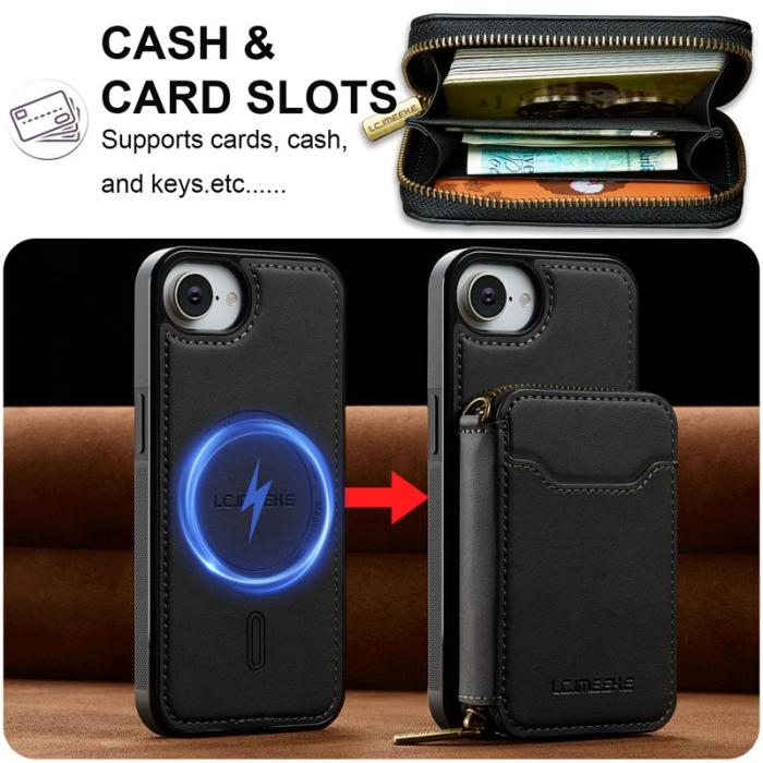 LC.imeeke - LC.IMEEKE L6 iPhone 16 Fodral Magnetiskt - Svart Äkta Läder