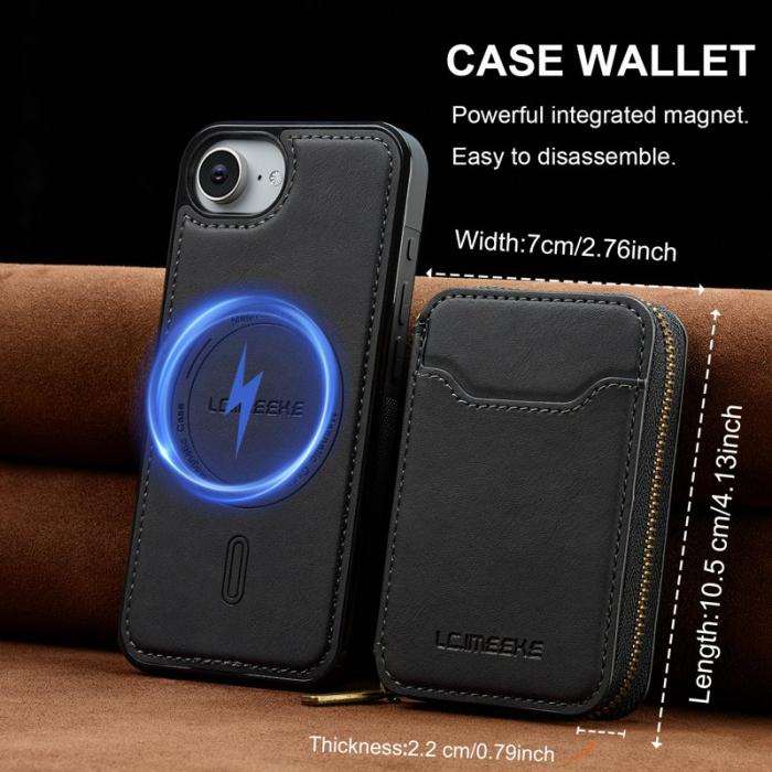 LC.imeeke - LC.IMEEKE L6 iPhone 16 Fodral Magnetiskt - Svart Äkta Läder