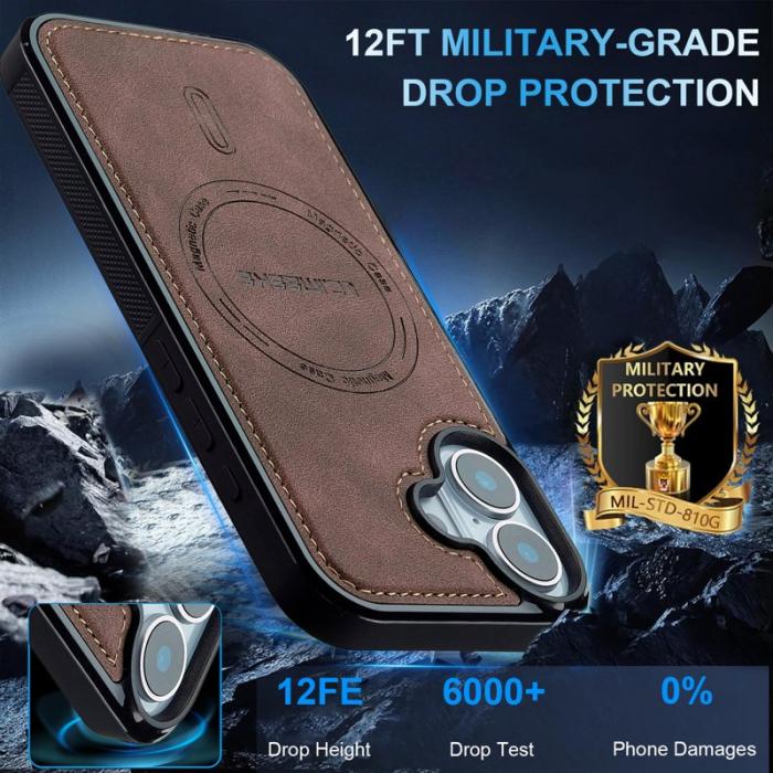 LC.imeeke - LC.IMEEKE L6 iPhone 16 Fodral PU Läder - Kaffe