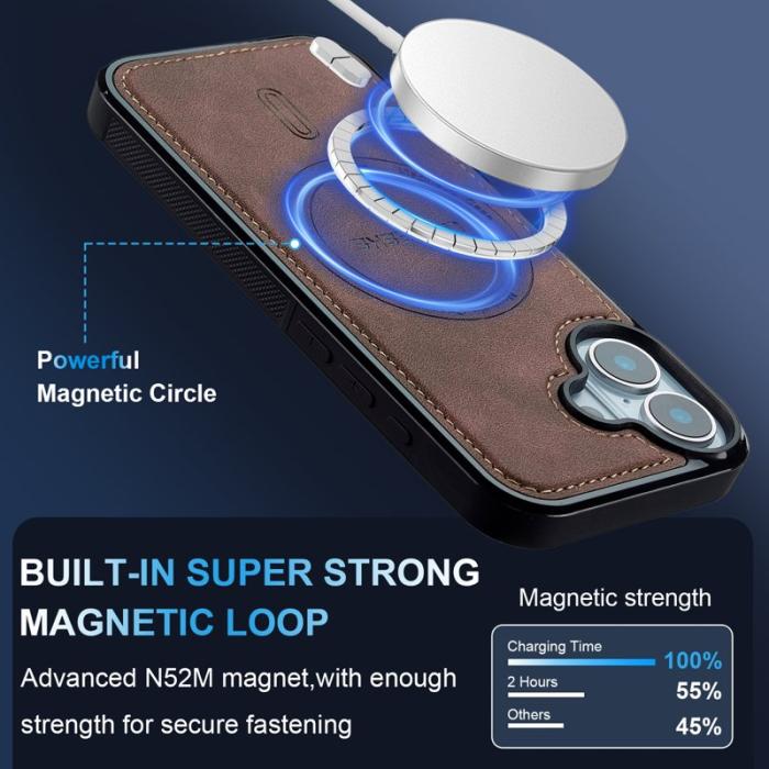 LC.imeeke - LC.IMEEKE L6 iPhone 16 Fodral PU Läder - Kaffe