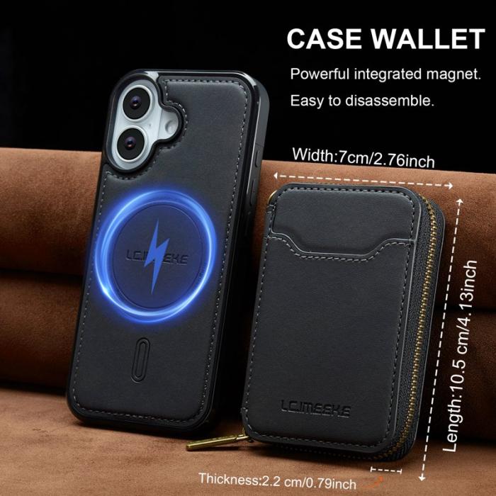 LC.imeeke - LC.IMEEKE L6 iPhone 16 Plus Fodral - Äkta läder - Svart