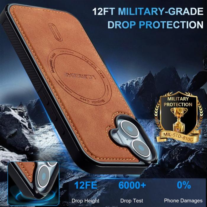 LC.imeeke - LC.IMEEKE L6 iPhone 16 Plus Fodral PU Läder - Brun