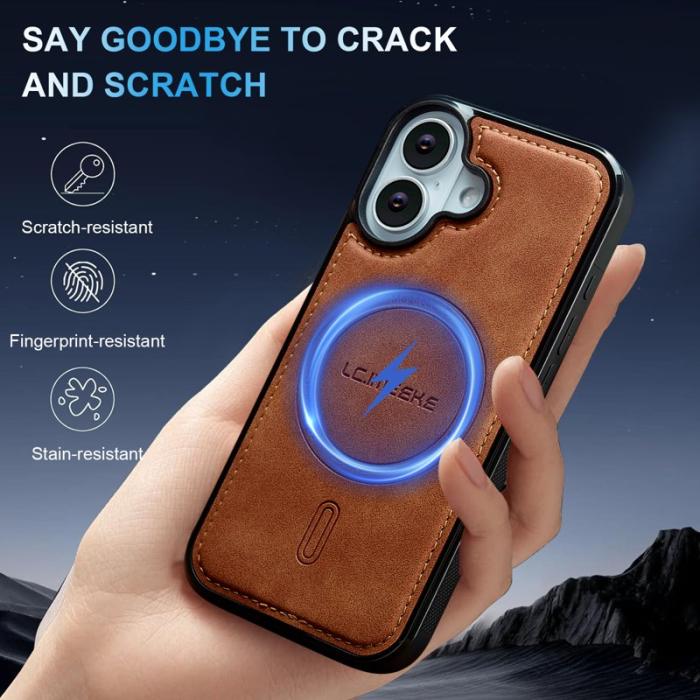 LC.imeeke - LC.IMEEKE L6 iPhone 16 Plus Fodral PU Läder - Brun