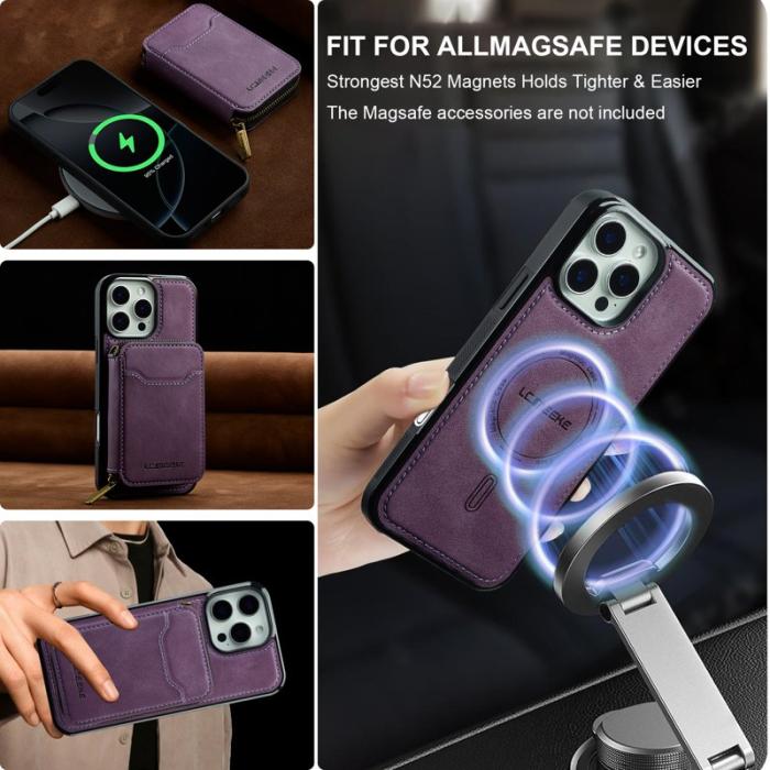 LC.imeeke - LC.IMEEKE L6 iPhone 16 Pro Plånboksfodral Konstläder - Lila