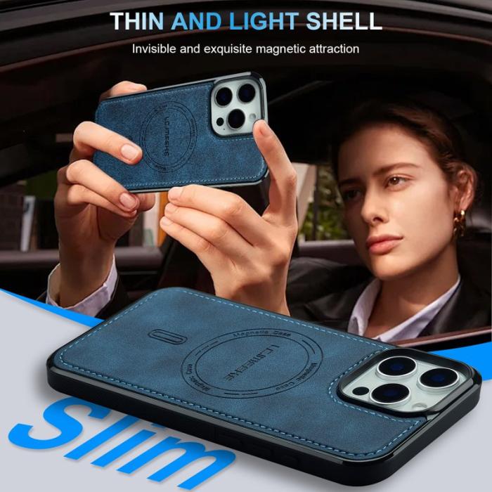 LC.imeeke - LC.IMEEKE L6 iPhone 16 Pro Fodral PU Läder - Blå