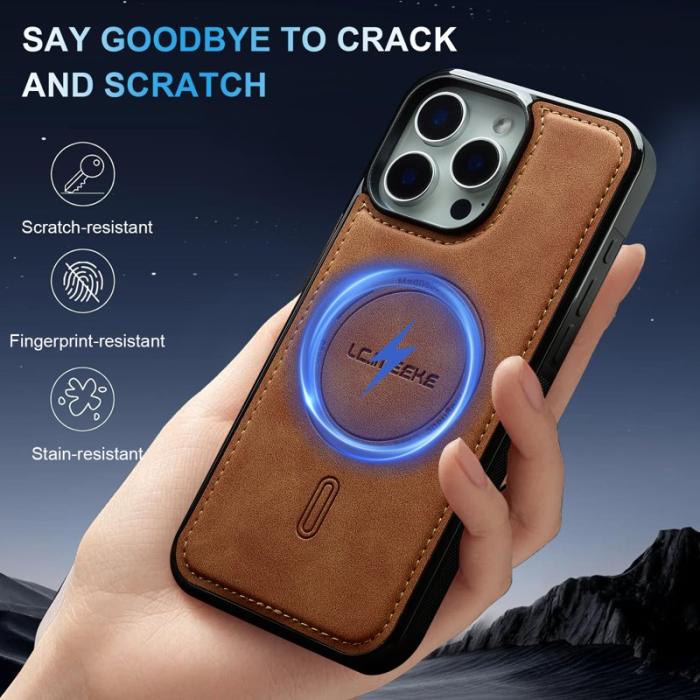 LC.imeeke - LC.IMEEKE L6 iPhone 16 Pro Fodral PU Läder - Brun