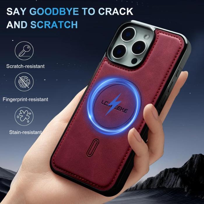 LC.imeeke - LC.IMEEKE L6 iPhone 16 Pro Fodral PU Läder - Röd