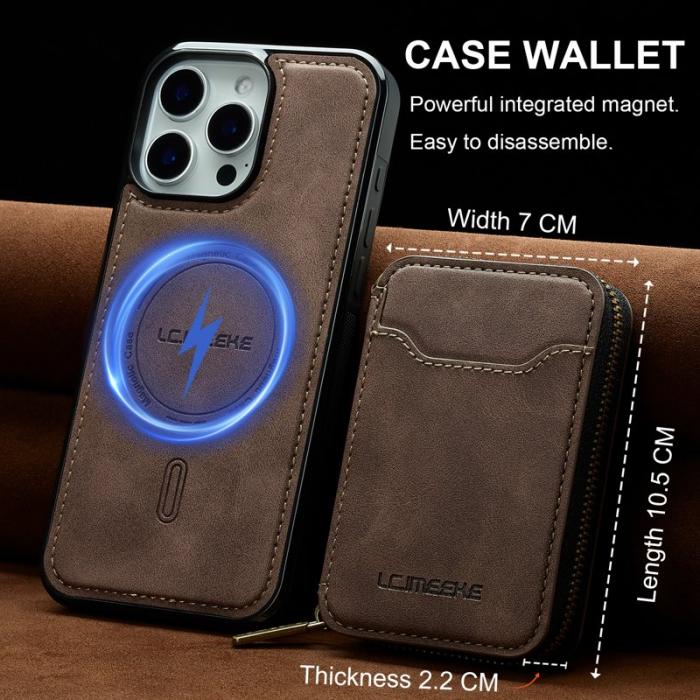 LC.imeeke - LC.IMEEKE L6 iPhone 16 Pro Max Fodral - Äkta läder - Kaffe