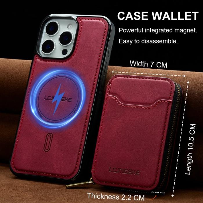 LC.imeeke - LC.IMEEKE L6 iPhone 16 Pro Max Fodral - Äkta läder - Röd