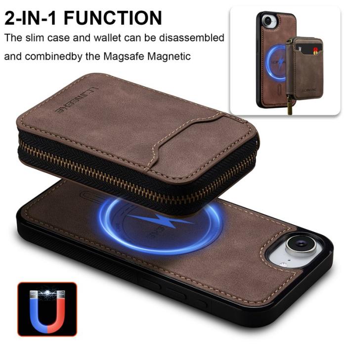 LC.imeeke - LC.IMEEKE L6 iPhone 16e Fodral - Äkta läder - Kaffe