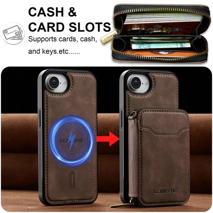 LC.imeeke - LC.IMEEKE L6 iPhone 16e Fodral - Äkta läder - Kaffe