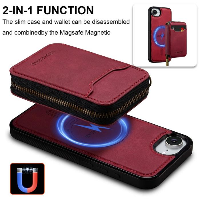 LC.imeeke - LC.IMEEKE L6 iPhone 16e Fodral Äkta läder - Röd