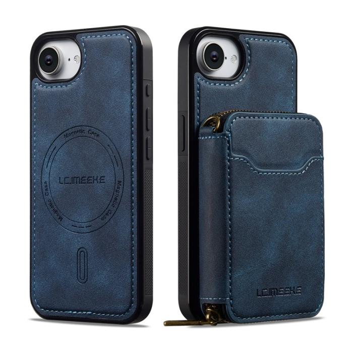 LC.imeeke - LC.IMEEKE L6 iPhone 16e Fodral Magnetiskt - Äkta läder - Blå
