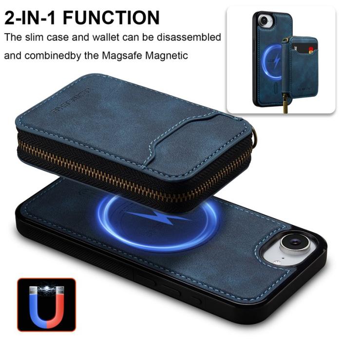 LC.imeeke - LC.IMEEKE L6 iPhone 16e Fodral Magnetiskt - Äkta läder - Blå