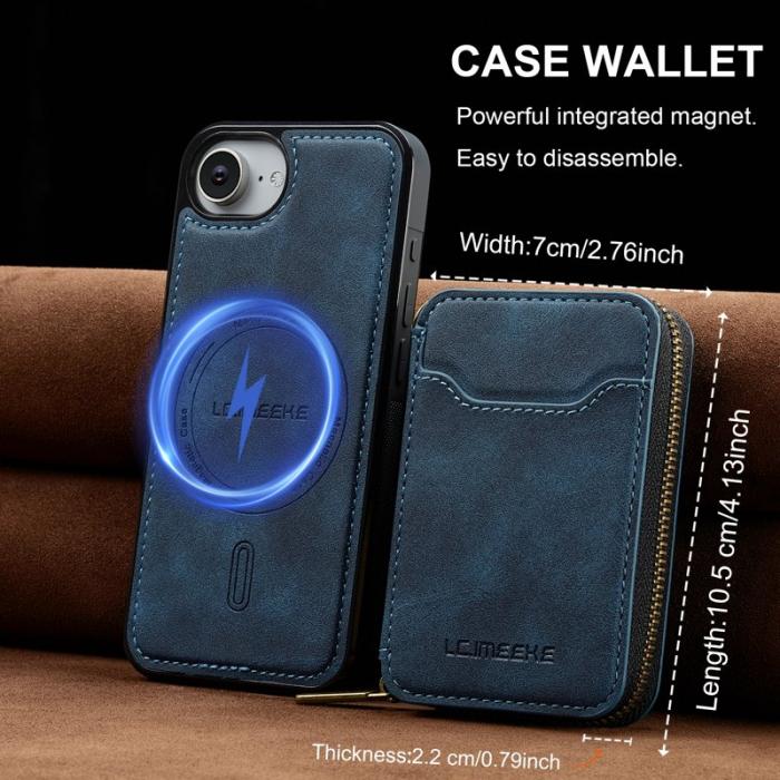 LC.imeeke - LC.IMEEKE L6 iPhone 16e Fodral Magnetiskt - Äkta läder - Blå