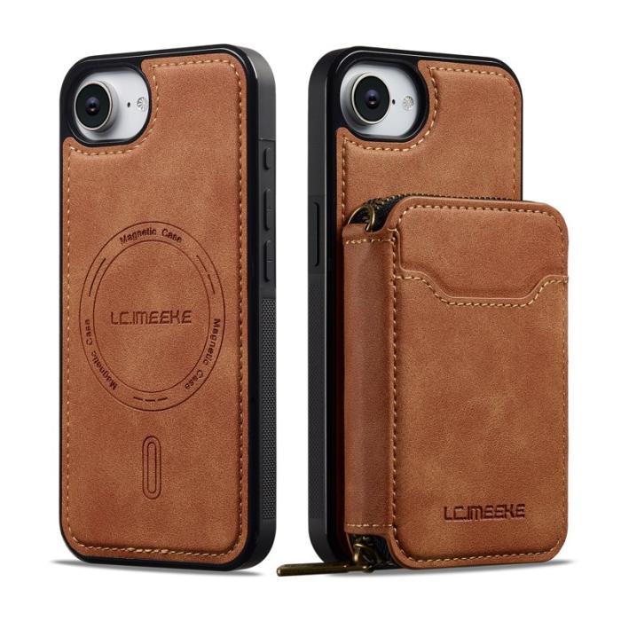 LC.imeeke - LC.IMEEKE L6 iPhone 16e Fodral Magnetiskt - Äkta läder - Brun