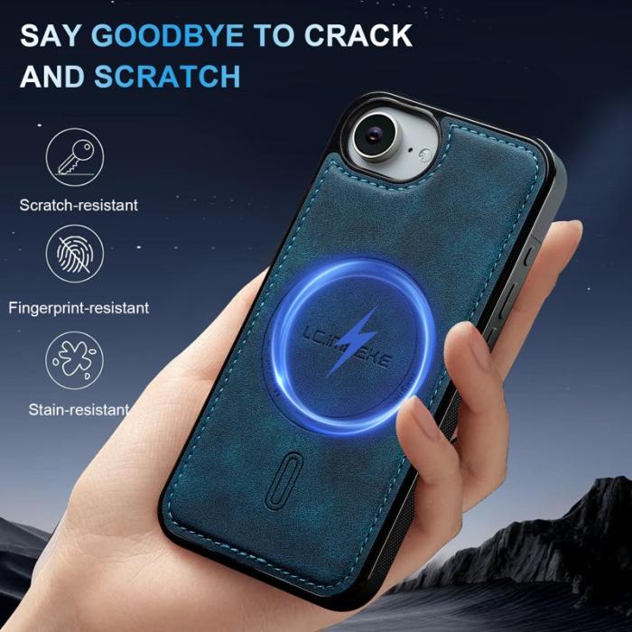 LC.imeeke - LC.IMEEKE L6 iPhone 16e Fodral PU-läder - Blå