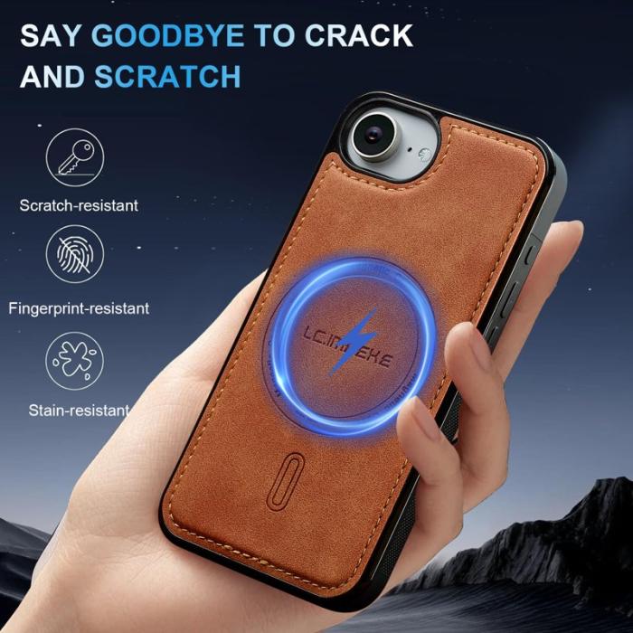 LC.imeeke - LC.IMEEKE L6 iPhone 16e Fodral PU Läder - Brun