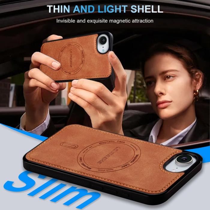 LC.imeeke - LC.IMEEKE L6 iPhone 16e Fodral PU Läder - Brun