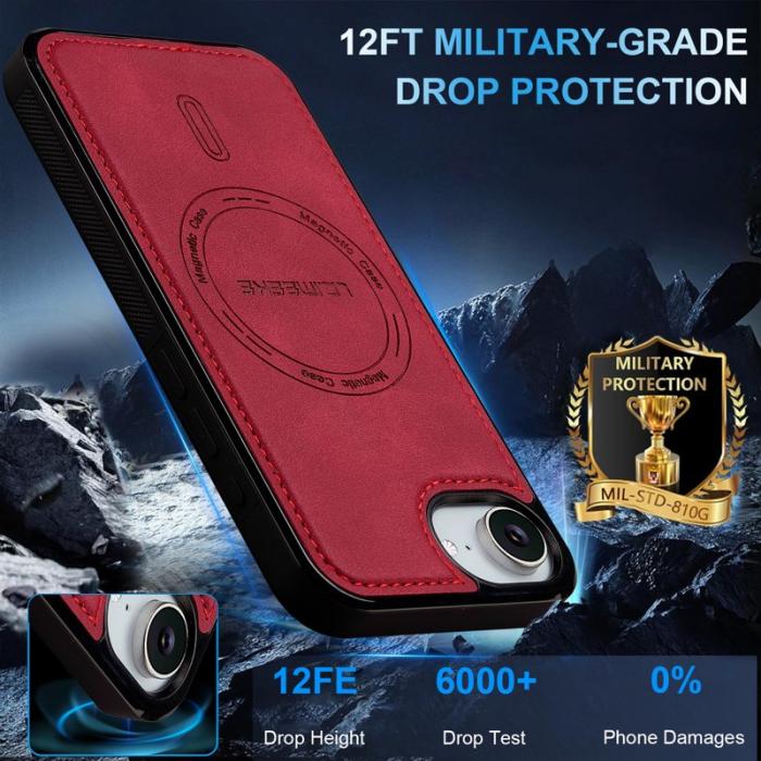 LC.imeeke - LC.IMEEKE L6 iPhone 16e Fodral PU Läder - Röd