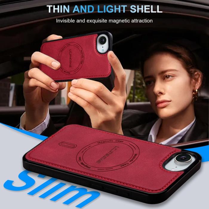 LC.imeeke - LC.IMEEKE L6 iPhone 16e Fodral PU Läder - Röd