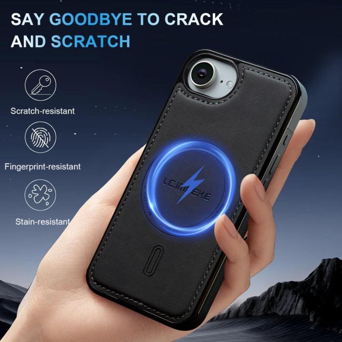 LC.imeeke - LC.IMEEKE L6 iPhone 16e Fodral PU Läder - Svart