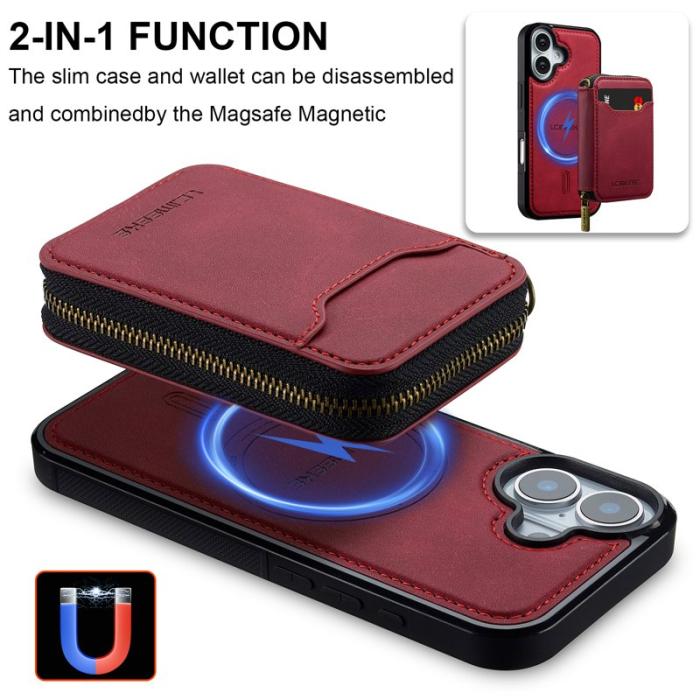 LC.imeeke - LC.IMEEKE L6 iPhone 17 Fodral Magnetiskt Läder - Röd