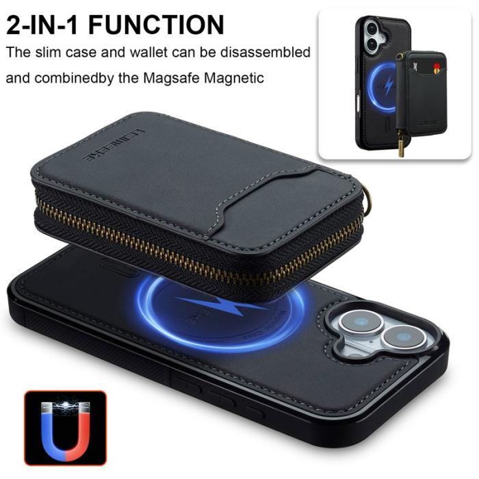 LC.imeeke - LC.IMEEKE L6 iPhone 17 Fodral Magnetiskt Läder - Svart