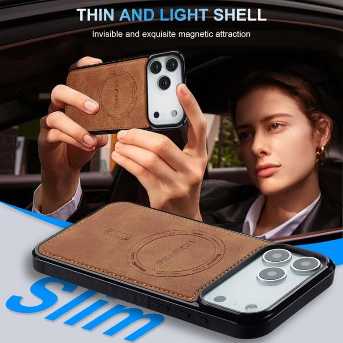 LC.imeeke - LC.IMEEKE L6 iPhone 17 Pro Fodral PU Läder - Brun