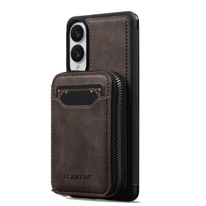 LC.imeeke - LC.IMEEKE L6 Samsung Galaxy S25 Edge Plånboksfodral Konstläder - Brun