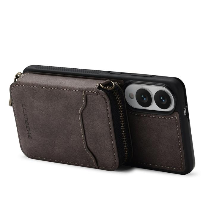 LC.imeeke - LC.IMEEKE L6 Samsung Galaxy S25 Edge Plånboksfodral Konstläder - Brun