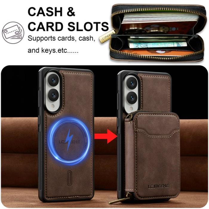 LC.imeeke - LC.IMEEKE L6 Samsung Galaxy S25 Edge Plånboksfodral Konstläder - Brun