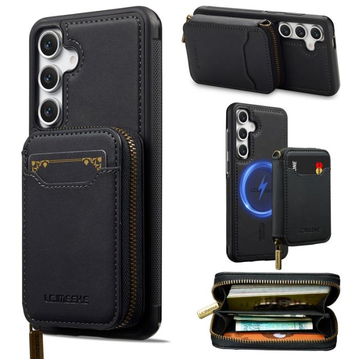 LC.imeeke - LC.IMEEKE L6 Samsung Galaxy S25 FE Fodral - Äkta läder - Svart