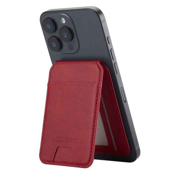 LC.imeeke - LC.IMEEKE Magnetic Card Holder iPhone Skal Äkta läder - Röd