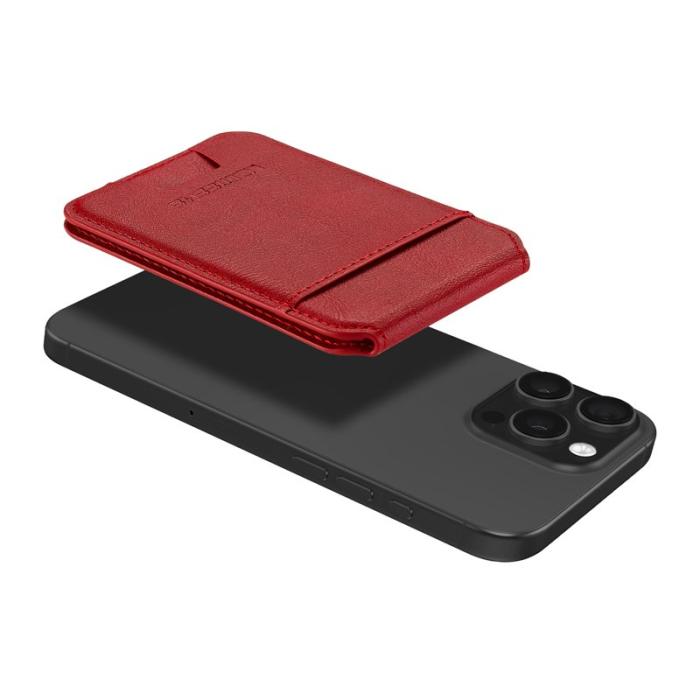LC.imeeke - LC.IMEEKE Magnetic Card Holder iPhone Skal Äkta läder - Röd