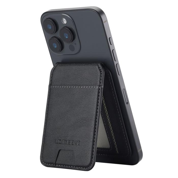 LC.imeeke - LC.IMEEKE Magnetiskt kortfodral RFID-skydd Äkta läder - Svart