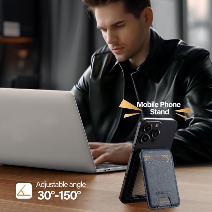 LC.imeeke - LC.IMEEKE Magnetiskt kortfodral RFID-skydd i läder - Blå