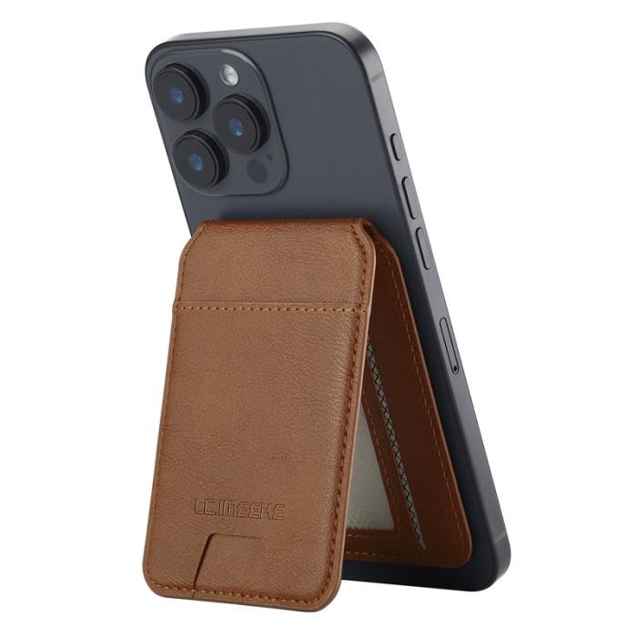 LC.imeeke - LC.IMEEKE Phone Magnetic Card Holder - Äkta läder - Brun