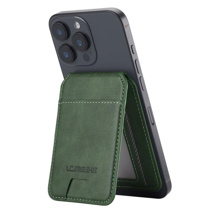 LC.imeeke - LC.IMEEKE Phone Magnetic Card Holder - Äkta läder - Grön