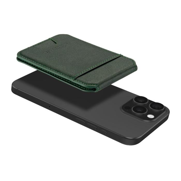 LC.imeeke - LC.IMEEKE Phone Magnetic Card Holder - Äkta läder - Grön