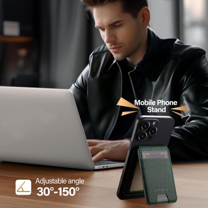 LC.imeeke - LC.IMEEKE Phone Magnetic Card Holder - Äkta läder - Grön