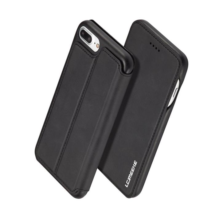 LC.imeeke - LC.IMEEKE Retro Fodral för iPhone 8 Plus/7 Plus - Äkta läder - Svart