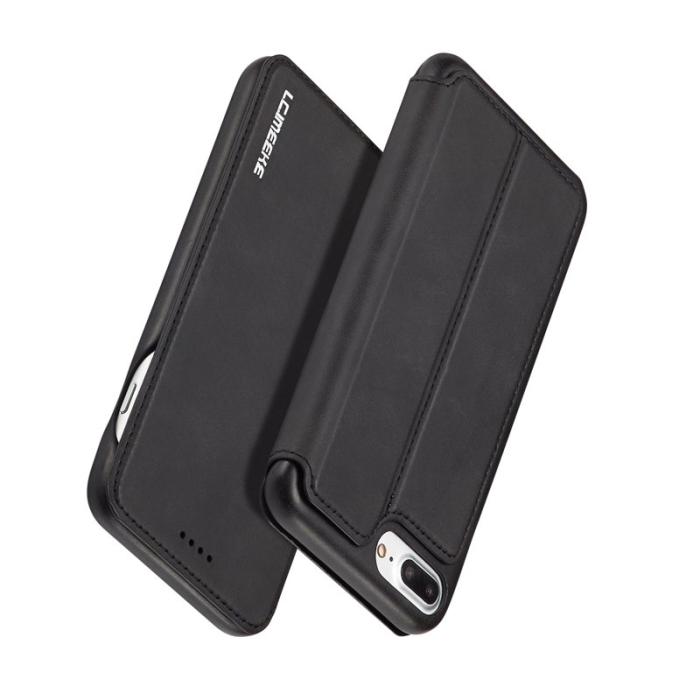 LC.imeeke - LC.IMEEKE Retro Fodral för iPhone 8 Plus/7 Plus - Äkta läder - Svart