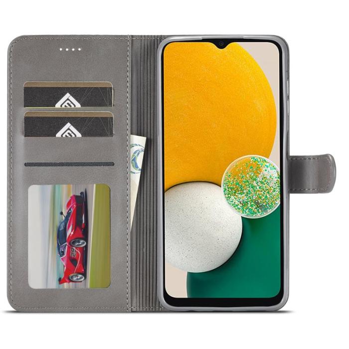 LC.imeeke - LC.IMEEKE Samsung Galaxy A14 5G Fodral - Äkta läder - Grå