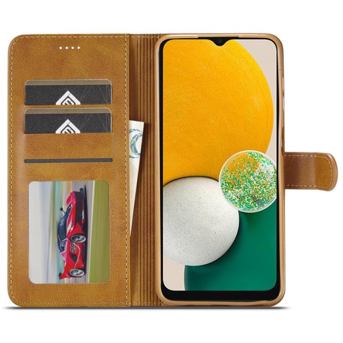 LC.imeeke - LC.IMEEKE Samsung Galaxy A14 5G Fodral Äkta läder - Ljusbrun